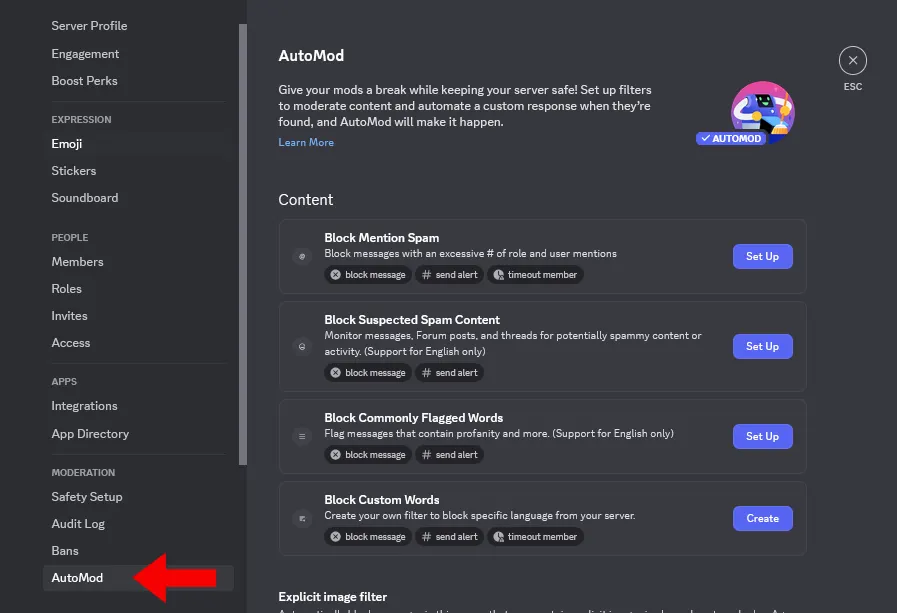 تنظیمات Automod ضد اسپم دیسکورد